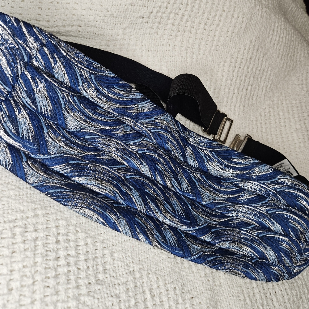 Lord West Cummerbund Solid Print Silk Broad Waist Pleated MULTICOLOR BLUE